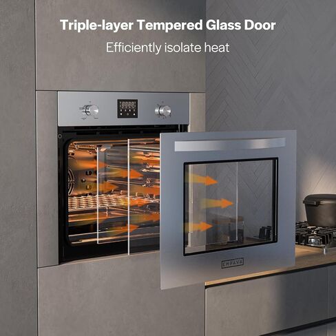Empava Single Liquid Propane Gas Wall Oven 24 in. 2.3 cu. Ft. Bake Broil Rotisserie Functions with Mechanical Controls and Digital Timer and Convection Fan in Stainless Steel, Silver in Saudi Arabia