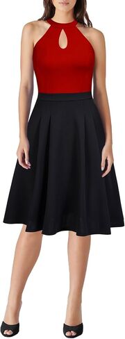 FORTRIC Women Patchwork Sleveless Wedding Party Cocktail Evening Swing Dress in Saudi Arabia