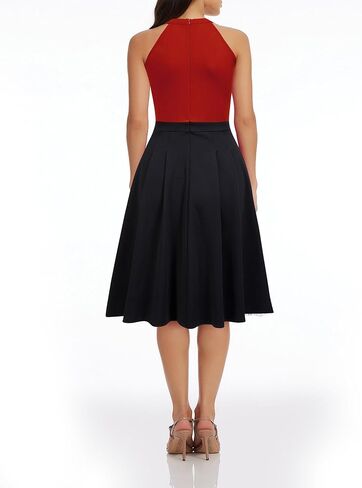 FORTRIC Women Patchwork Sleveless Wedding Party Cocktail Evening Swing Dress in Saudi Arabia