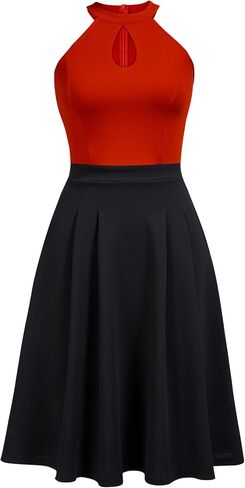 FORTRIC Women Patchwork Sleveless Wedding Party Cocktail Evening Swing Dress in Saudi Arabia