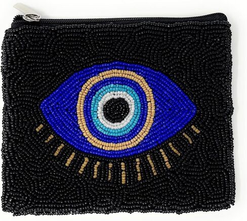 محفظة مزيّنة بالخرز على شكل عين الشر، محفظة عملات معدنية مطرزة باللون الأسود، حقيبة عملات صغيرة محافظ صغيرة لحمل البطاقات، محفظة حافظة بطاقات على شكل عين الشر، هدية عيد ميلاد in Kuwait
