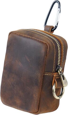 Crazy Horse Leather Coin Purse Retro Zipper Wallet Genuine Leather Coin Pouch for Men Small Leather Change Purse with Key Ring for Travel in Saudi Arabia