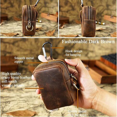 Crazy Horse Leather Coin Purse Retro Zipper Wallet Genuine Leather Coin Pouch for Men Small Leather Change Purse with Key Ring for Travel in Saudi Arabia