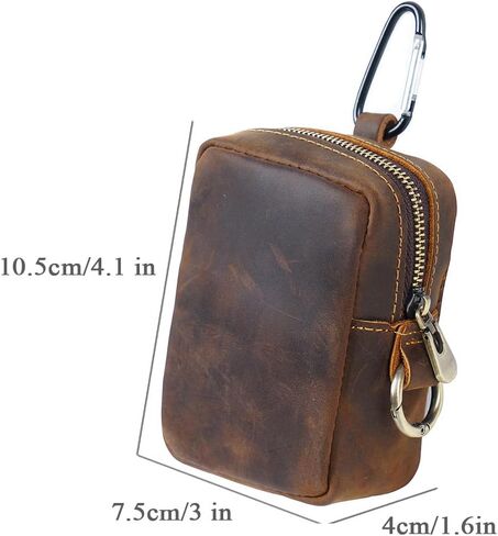 Crazy Horse Leather Coin Purse Retro Zipper Wallet Genuine Leather Coin Pouch for Men Small Leather Change Purse with Key Ring for Travel in Saudi Arabia