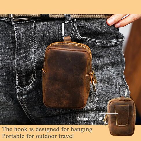 Crazy Horse Leather Coin Purse Retro Zipper Wallet Genuine Leather Coin Pouch for Men Small Leather Change Purse with Key Ring for Travel in Saudi Arabia
