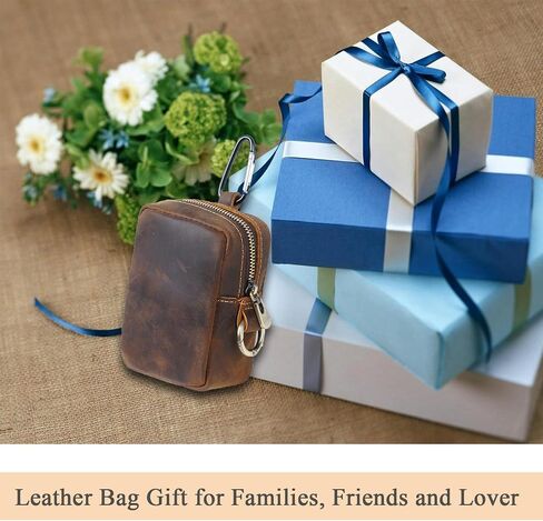 Crazy Horse Leather Coin Purse Retro Zipper Wallet Genuine Leather Coin Pouch for Men Small Leather Change Purse with Key Ring for Travel in Saudi Arabia