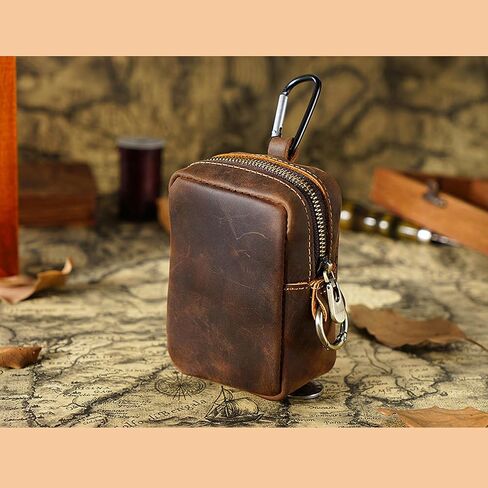 Crazy Horse Leather Coin Purse Retro Zipper Wallet Genuine Leather Coin Pouch for Men Small Leather Change Purse with Key Ring for Travel in Saudi Arabia