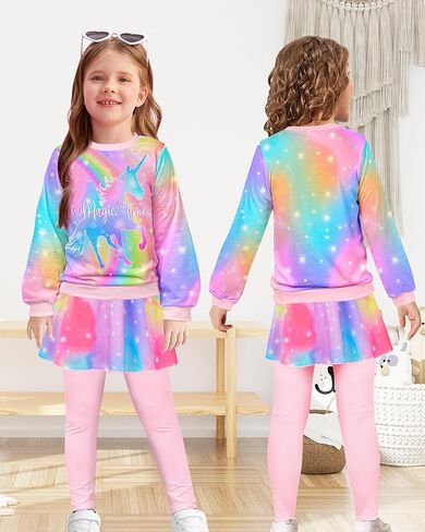 ملابس أطفال مكونة من قطعتين ملابس علوية أنيقة للفتيات بأكمام طويلة وبلوزات وسراويل رياضية، مجموعة ملابس الفتيات مقاس 4-9 in Kuwait