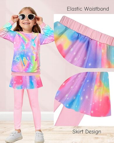 ملابس أطفال مكونة من قطعتين ملابس علوية أنيقة للفتيات بأكمام طويلة وبلوزات وسراويل رياضية، مجموعة ملابس الفتيات مقاس 4-9 in Kuwait