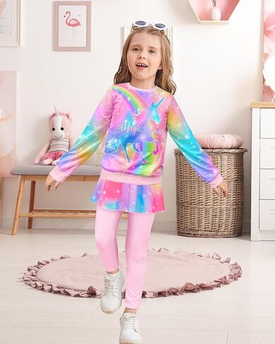 ملابس أطفال مكونة من قطعتين ملابس علوية أنيقة للفتيات بأكمام طويلة وبلوزات وسراويل رياضية، مجموعة ملابس الفتيات مقاس 4-9 in Kuwait