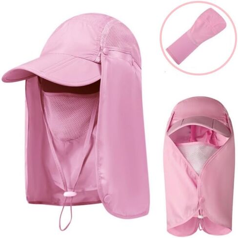 Foldable Sun Hats for Men Women Wide Brim UV Protection Fishing Hat Face Cover & Neck Flap Quick Drying & Ponytail-Hole in Saudi Arabia