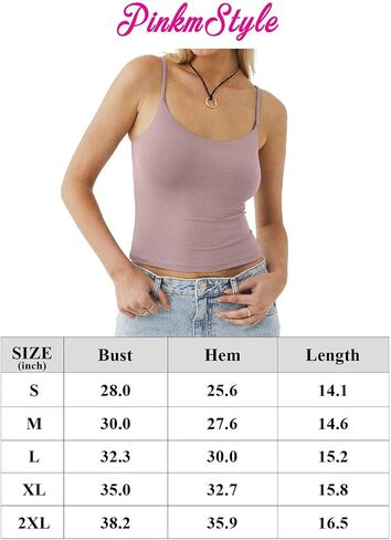 PINKMSTYLE Women's Basic Double Lined Scoop Neck Tank Tops Adjustable Cami Tank Summer Sleeveless Tops in Saudi Arabia