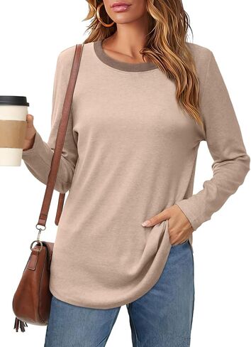 Besshopie Womens Long Sleeve Shirts Crewneck Casual Tunic Tops Fall Fashion Outfits in Kuwait