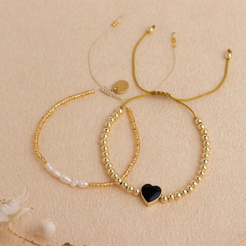 Gold Ball Beads String Bracelets for Women, Charm Handmade Adjustable Boho Braided Rope Friendship Bracelet Summer Beach Jewelry Gift in Kuwait