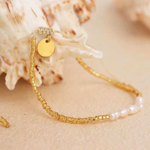 Gold Ball Beads String Bracelets for Women, Charm Handmade Adjustable Boho Braided Rope Friendship Bracelet Summer Beach Jewelry Gift in Kuwait