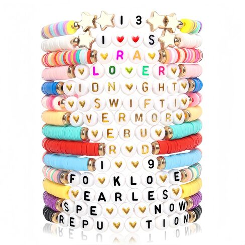 14PCS Friendship Bracelets, Stackable Clay Beaded Bracelets with letter beads, Preppy Bracelets Heishi Bracelets Surfer Bracelets for Women，Cute Bracelets for Concert Beach Vacaiton Gift in Saudi Arabia