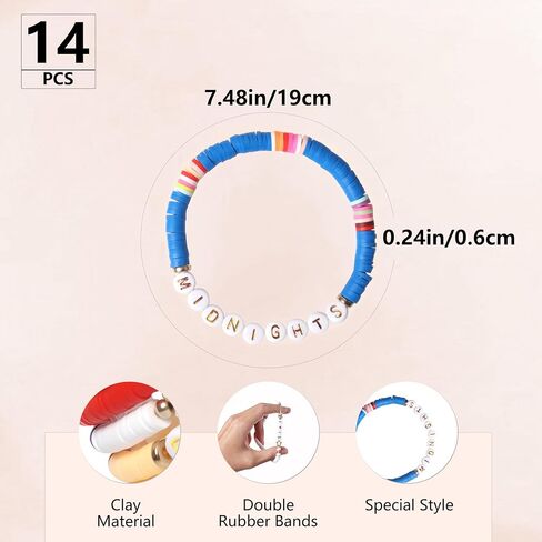 14PCS Friendship Bracelets, Stackable Clay Beaded Bracelets with letter beads, Preppy Bracelets Heishi Bracelets Surfer Bracelets for Women，Cute Bracelets for Concert Beach Vacaiton Gift in Saudi Arabia