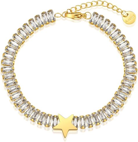 EVEVIC Austrian Crystal Star Tennis Bracelets for Women 14K Gold Plated Stainless Steel Adjustable Bracelet Jewelry in Saudi Arabia