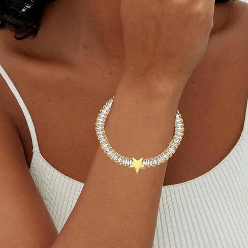 EVEVIC Austrian Crystal Star Tennis Bracelets for Women 14K Gold Plated Stainless Steel Adjustable Bracelet Jewelry in Saudi Arabia