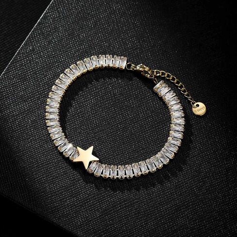 EVEVIC Austrian Crystal Star Tennis Bracelets for Women 14K Gold Plated Stainless Steel Adjustable Bracelet Jewelry in Saudi Arabia