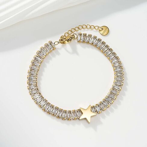 EVEVIC Austrian Crystal Star Tennis Bracelets for Women 14K Gold Plated Stainless Steel Adjustable Bracelet Jewelry in Saudi Arabia