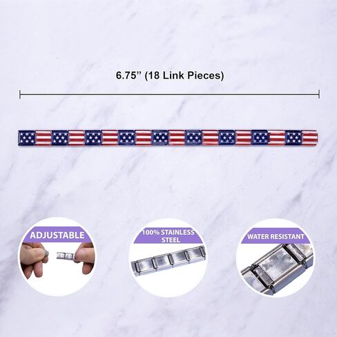 Fablinks Italian Charm Bracelet, 9mm Stainless Steel Flag Charms Link Bracelets for Women, Expandable Stretch Modular Country Nomination Jewelry for Men in Kuwait
