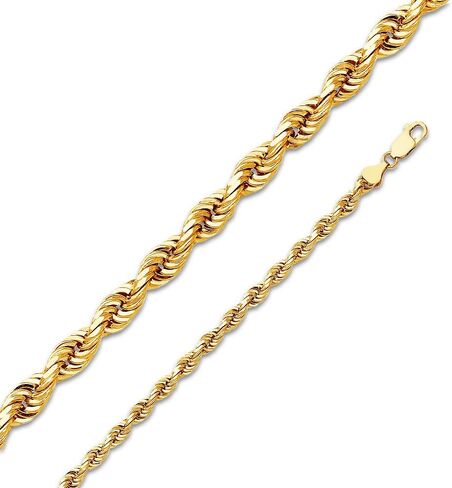 14k Yellow Gold Solid 6mm Solid Rope Diamond-Cut Chain Necklace in Saudi Arabia