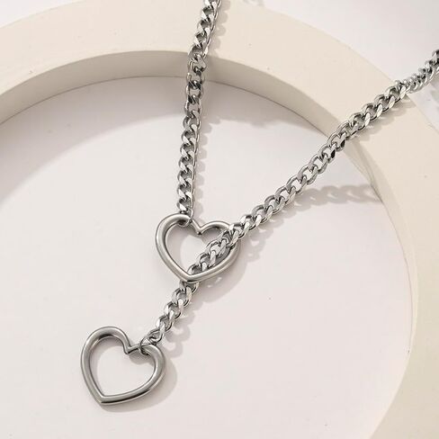 القلب O-حلقة زلة سلسلة قلادة الشرير الفولاذ المقاوم للصدأ الكوبي المختنق القوطي الوهق Y-القلائد مجوهرات للنساء in Kuwait