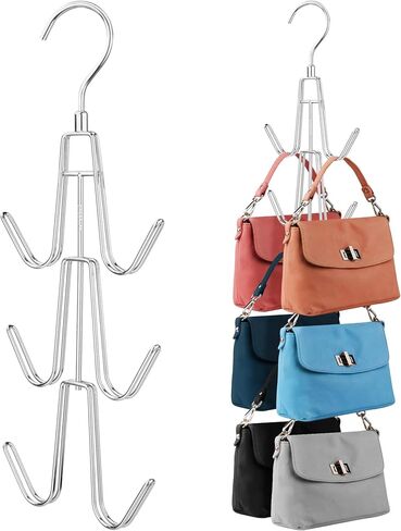 ZEDODIER Purse Hanger Organizer for Closet, 2 Pack Hanging Bag Holder, Keeping Purses Visible and in Good Condition, Metal Handbag Storage Hook Backpack Rack Space Saving Hanger, Silver in Saudi Arabia