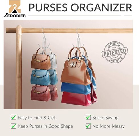 ZEDODIER Purse Hanger Organizer for Closet, 2 Pack Hanging Bag Holder, Keeping Purses Visible and in Good Condition, Metal Handbag Storage Hook Backpack Rack Space Saving Hanger, Silver in Saudi Arabia
