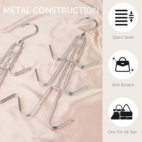 ZEDODIER Purse Hanger Organizer for Closet, 2 Pack Hanging Bag Holder, Keeping Purses Visible and in Good Condition, Metal Handbag Storage Hook Backpack Rack Space Saving Hanger, Silver in Saudi Arabia