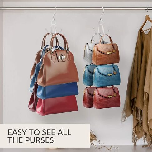 ZEDODIER Purse Hanger Organizer for Closet, 2 Pack Hanging Bag Holder, Keeping Purses Visible and in Good Condition, Metal Handbag Storage Hook Backpack Rack Space Saving Hanger, Silver in Saudi Arabia