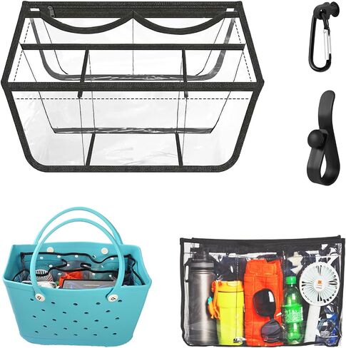 Clear Beach Bag Organizer Compatible with Bogg Bag X Large Size, PVC Insert Divider Liner for XL Bogg Bag Accessories (Clear-Black) in Saudi Arabia
