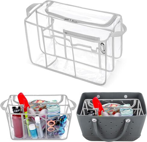 Clear Beach Bag Organizer Insert Compatible with Bogg Bag X Large, Waterproof Beach Bag Insert Divider Pouch, Beach Tote Bag Insert Organizer Liner 15.6 x 8.4 x 10.8 Inches, Gray in Saudi Arabia