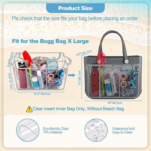 Clear Beach Bag Organizer Insert Compatible with Bogg Bag X Large, Waterproof Beach Bag Insert Divider Pouch, Beach Tote Bag Insert Organizer Liner 15.6 x 8.4 x 10.8 Inches, Gray in Saudi Arabia