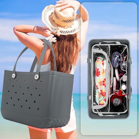 Clear Beach Bag Organizer Insert Compatible with Bogg Bag X Large, Waterproof Beach Bag Insert Divider Pouch, Beach Tote Bag Insert Organizer Liner 15.6 x 8.4 x 10.8 Inches, Gray in Saudi Arabia