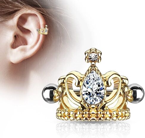 16GA Stainless Steel Tear Drop CZ Crystal Tiara Cartilage Helix Cuff Earring (Silver Tone) in Saudi Arabia
