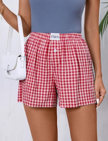 LOMON Womens Boxer Shorts Casual Summer Cotton Pajama Lounge Sleep Pj Gingham Plaid Shorts Y2K Beach Bottoms in Saudi Arabia