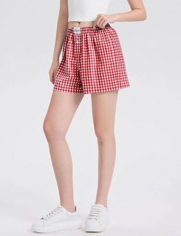 LOMON Womens Boxer Shorts Casual Summer Cotton Pajama Lounge Sleep Pj Gingham Plaid Shorts Y2K Beach Bottoms in Saudi Arabia