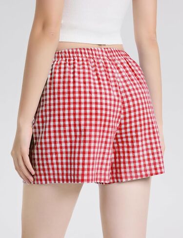 LOMON Womens Boxer Shorts Casual Summer Cotton Pajama Lounge Sleep Pj Gingham Plaid Shorts Y2K Beach Bottoms in Saudi Arabia
