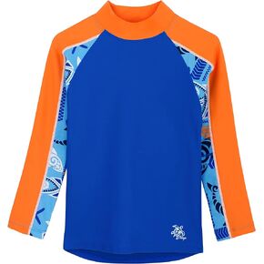 Tuga Boys Long Sleeve Rash Guard 1-14 Years, UPF 50+ Sun Protection Swim Shirt