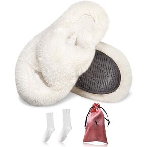 ALENAS Home Slippers for Women, Fuzzy Plush Faux Fur Lined Flip Flops, Fashion Gift Slippers with Anti-Slip Sole