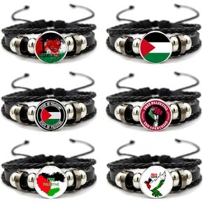 ZEPPONG 6 Pack Free Palestine Bracelet Palestine Free Flag Pattern Adjustable Wrap Bracelets Supports Palestine for Men Women in Kuwait