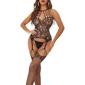 جوارب داخلية شبكية من أحجار الراين للنساء - ملابس داخلية مثيرة وغريبة بدون حمالات ملابس داخلية ليلية in Kuwait