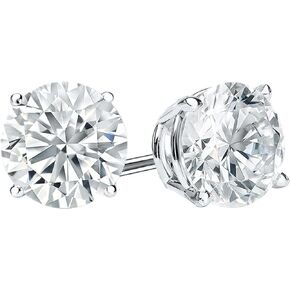 ALLORYA IGI Certified 2.00 Carat Round Lab Grown White Diamond 4 Prong Solitaire Unisex Stud Earrings in 14K White Gold in Screw Back