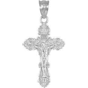 10K Gold Floral INRI Crucifix Pendant Charm - Choice of Metal
