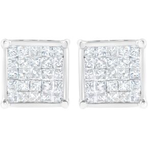 10KT White Gold 1 cttw Composite Princess Diamond Stud Earring (H-I, I1-I2)