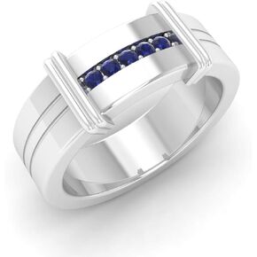 Diamondere Natural and Certified Blue Sapphire Wedding Band Ring in 10k White Gold | 0.13 Carat Ring for Men, US Size 13