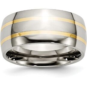 Mens 10mm Polished Titanium and 14k Yellow Inlay Wedding Band Ring