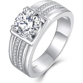 YL Men's Wedding Band Engagement Ring 925 Sterling Silver with 8mm AAA Cubic Zirconia Ring Anniversary Jewelry